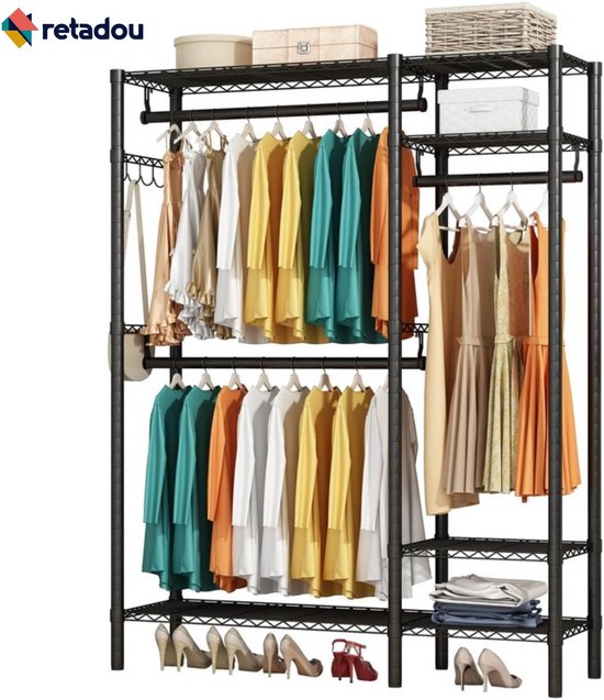 O'DADDY® Kledingrek op Wieltjes - Zwart - Dubbele Stang - 110kg Belastbaar | Leen Bakker O'DADDY® Kledingrek op Wieltjes - Zwart - Dubbele Stang - 110kg Belastbaar | Leen Bakker