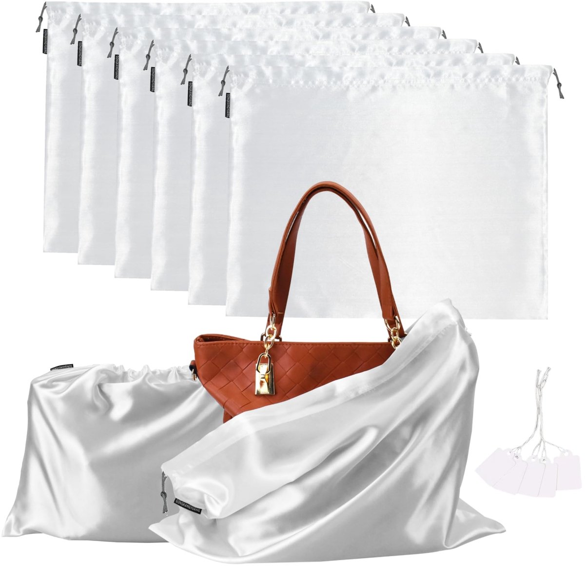 Lot De 10 Sacs De Rangement De Voyage En Soie Avec Cordon De Serrage - Anti- Poussière - Grande Pochette De Rangement Pour Sac à Main, Chaussures, Bottes, Noir/blanc, Soie