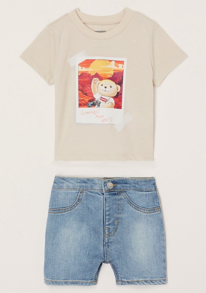 Levi’s Baby Set van T-shirt met korte broek 2-delig 3maanden Blauw