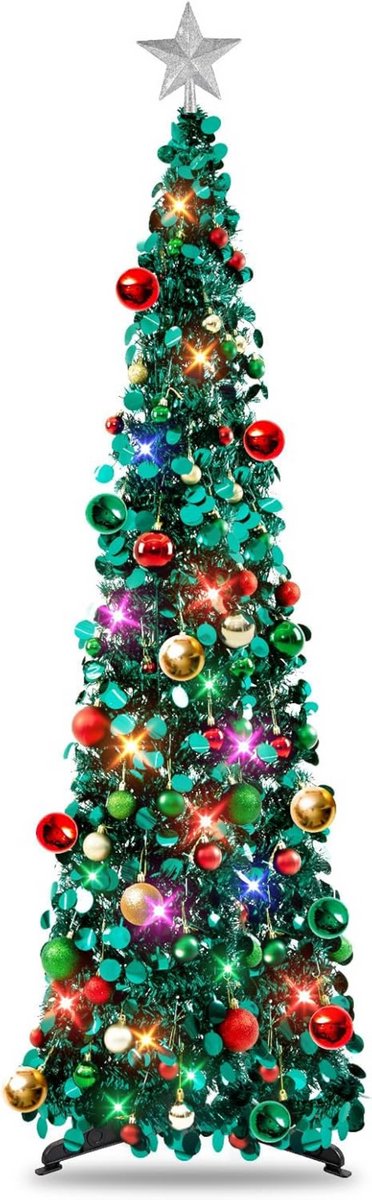 Opvouwbare 5Ft Kerstboom met klatergouden stand, ideaal voor kerstdecoratie thuis en op kantoor - BOG.