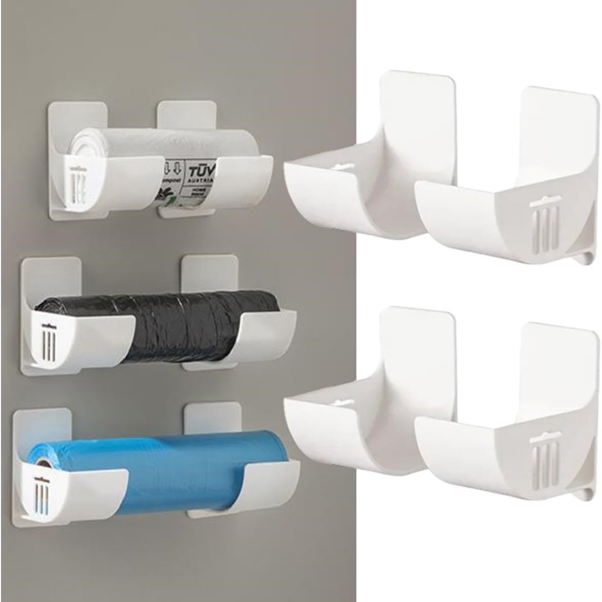 TOVBMUP Punch-Free Keukenorganizer - 8-Pack - Wandgemonteerde vuilniszakdispenser - Keuken Wit Wandgemonteerde vuilniszakkeukenorganizer - Geschikt voor keukenopslag en -organisatie Keukenaccessoire-organisatiesysteem