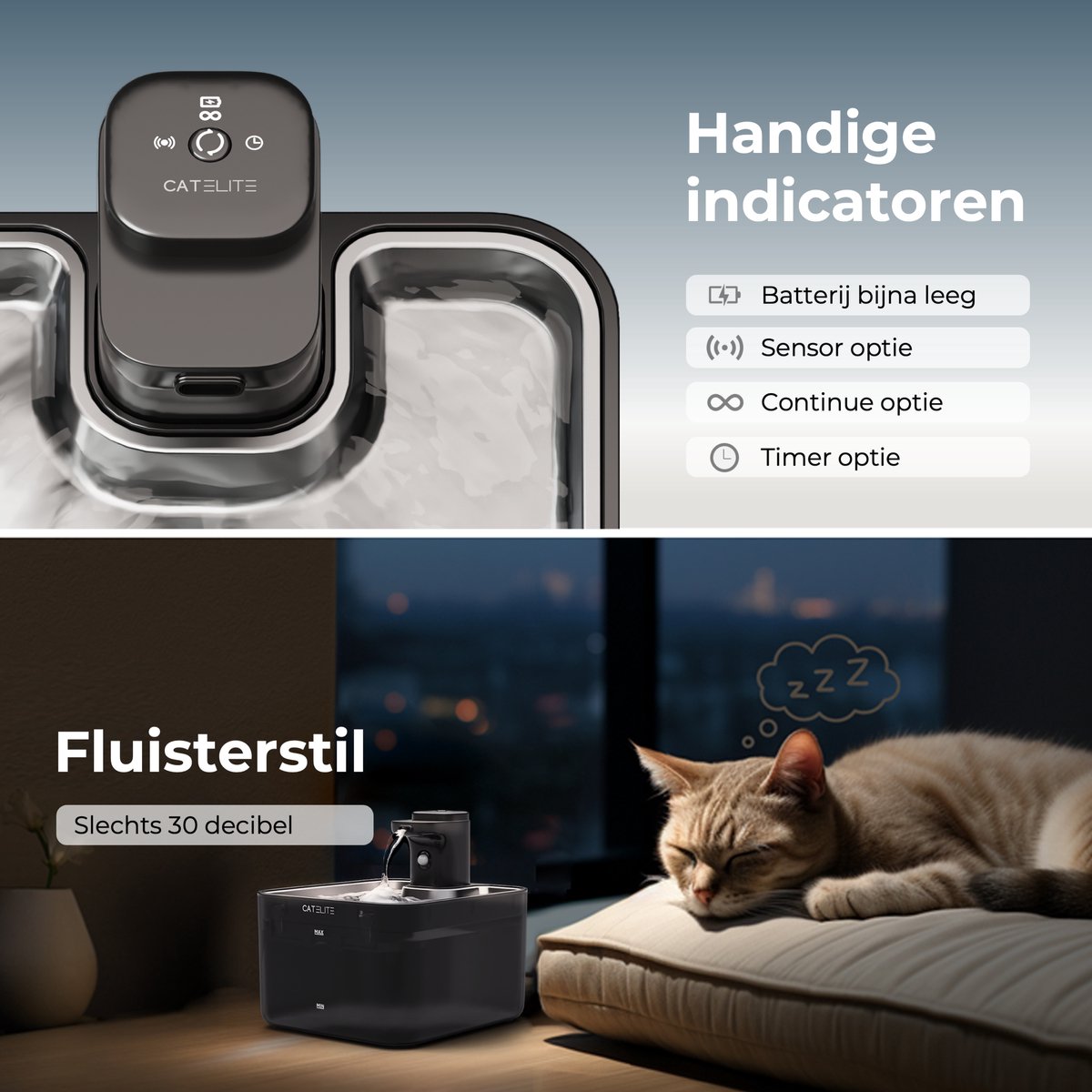 CatElite® - Draadloze Drinkfontein Kat RVS | Wave - Waterdispenser met Sensor & Accu - Incl. 2 Filters - 2.5L Waterfontein Kat - Kattenfontein - Fluisterstil - Zwart - Upgraded Version thumbnail 3