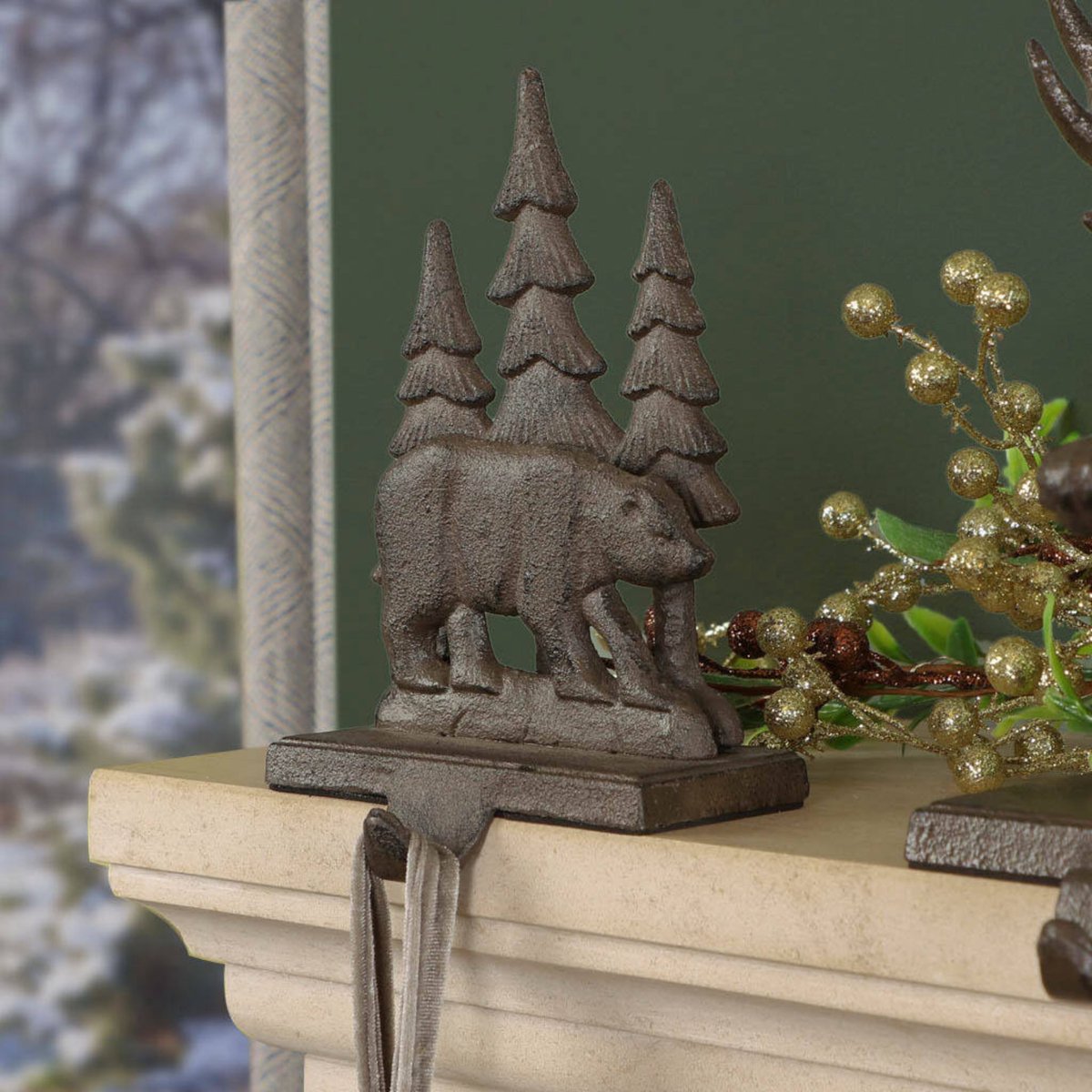 Kerstsok hanger gietijzer beer roestbruin - Haak voor kransen - Kerstsokhouder - Kerstdecoratie