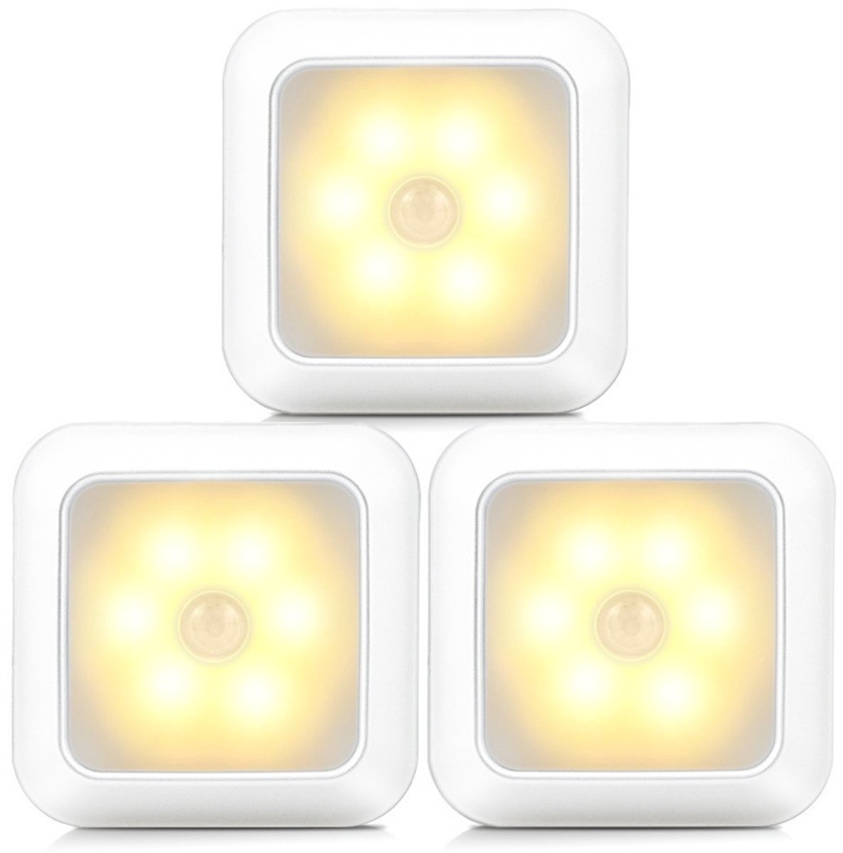 3 stuks LED Lamp met Bewegingssensor -Witte behuizing warm Wit - Nachtlamp op Batterij - D