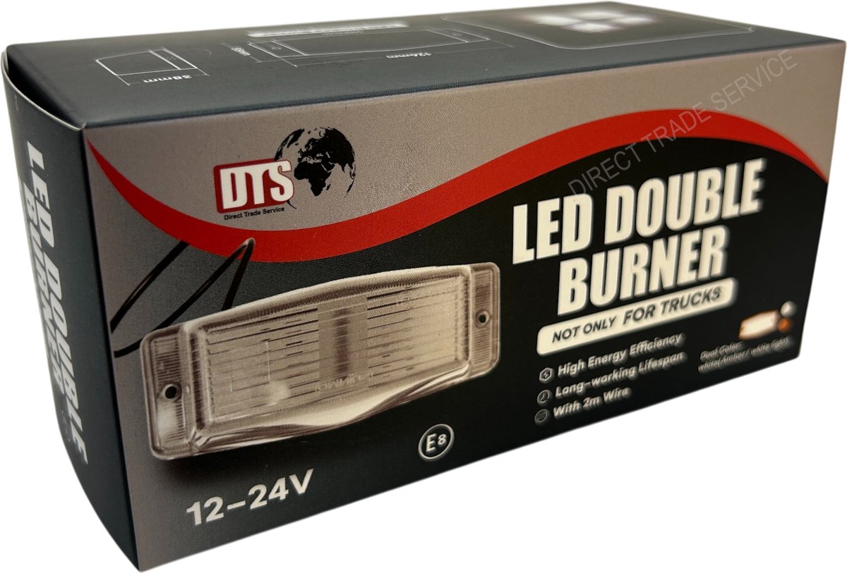 DTS LED Dubbelbrander Wit/Oranje – Helder Glas – Oldskool Look – Schakelbaar – 12/24V