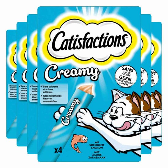 Catisfactions Kattensnack Zalm Creamy - 6 x 4 x 10 gr - Voordeelverpakking