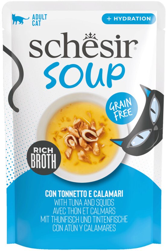 Schesir Complementary in Soep Kattenvoer Nat Tonijn & Inktvis - 12 x 40 gr - Voordeelverpakking