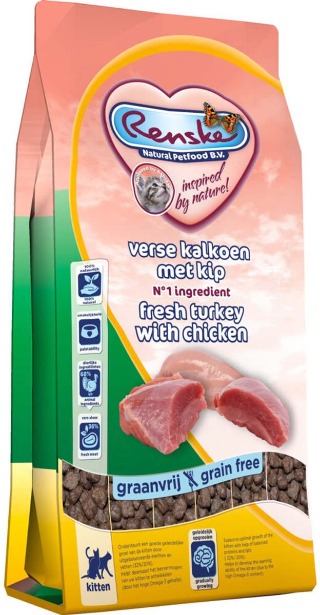 Renske Super Premium Kitten Kattenvoer Kalkoen & Kip – 8 x 400 gr – Voordeelverpakking