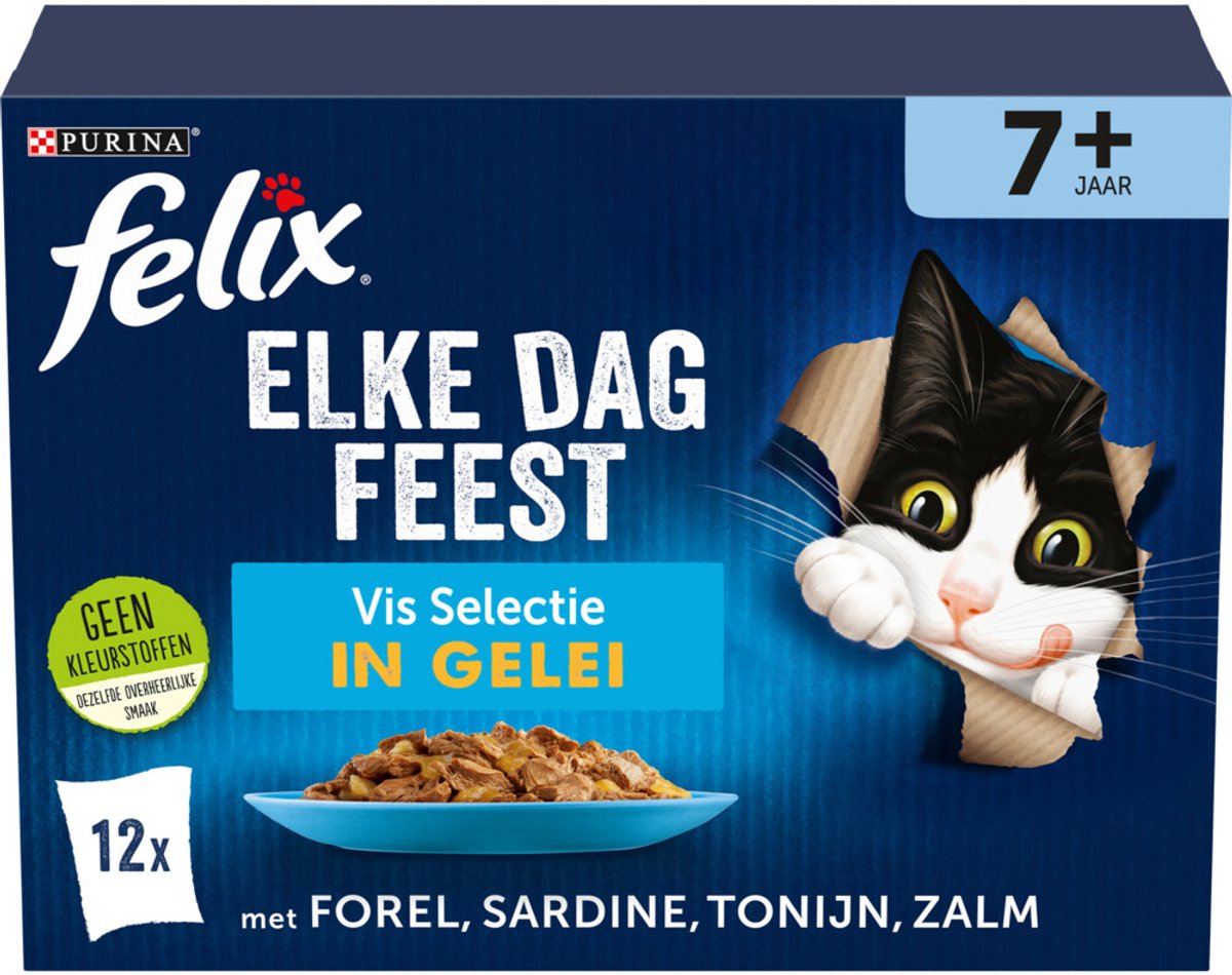 Felix Kattenvoer Nat Selectie in Gelei Elke Dag Feest Vis 7+ 12 x 85 gr