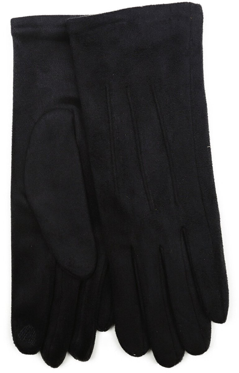 Stevige faux suede dames handschoenen Tabea-touchscreenfunctie-effen zwart