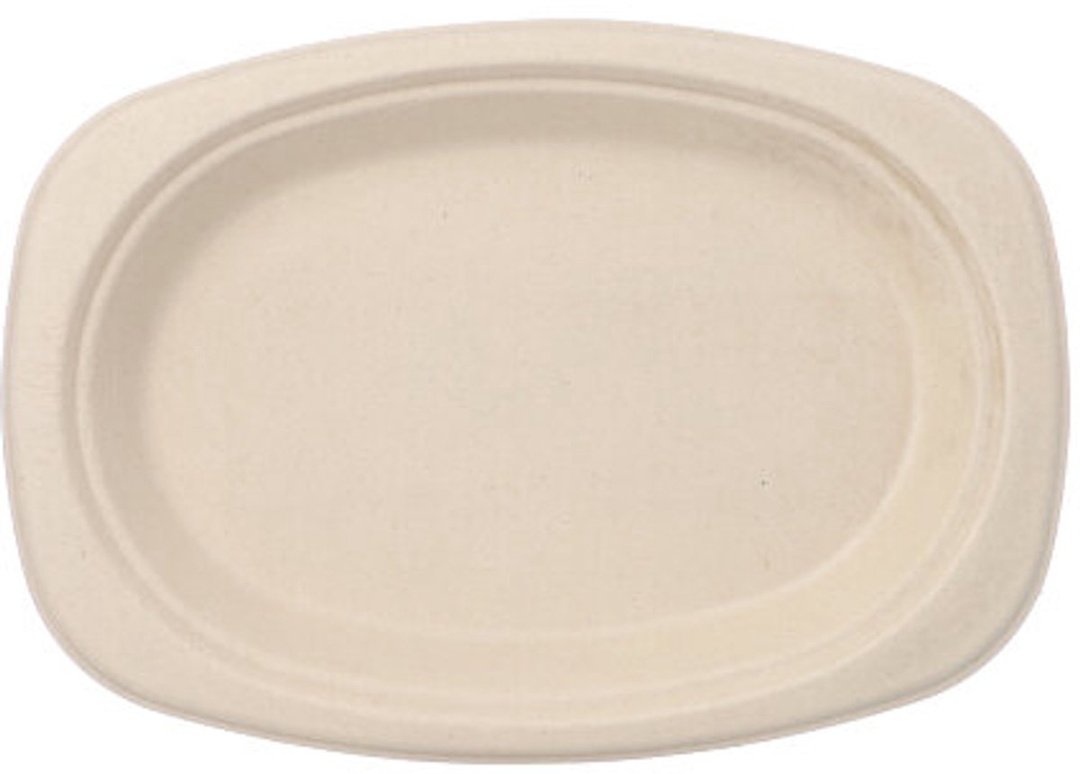 50 Borden van suikerriet pure ovaal 23 cm x 16 cm x 2 cm natuur