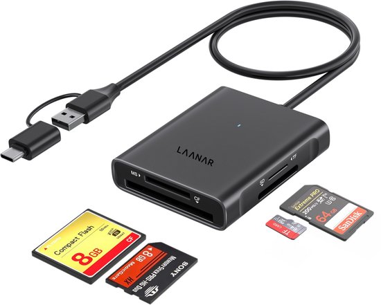 Foto: Laanar 4 in 1 sd kaart lezer met usb a 3 0 usb c aansluiting high speed 5 gbps geheugenkaart lezer voor ms kaart cf kaart sd kaart micro sd kaart