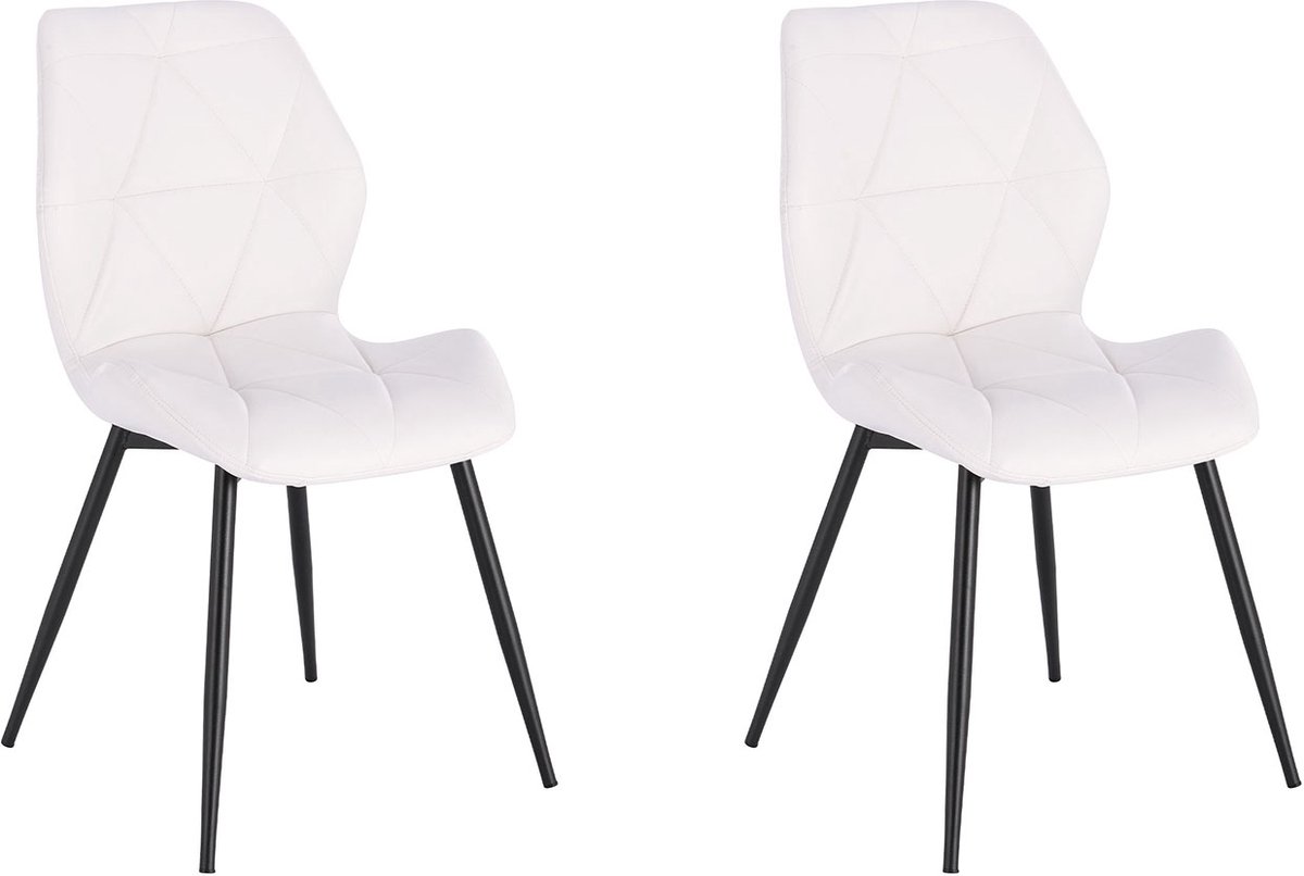 SVITA JAMIE Set van 2 eetkamerstoelen - Gestoffeerde stoel zonder armleuningen Kunstleer Wit