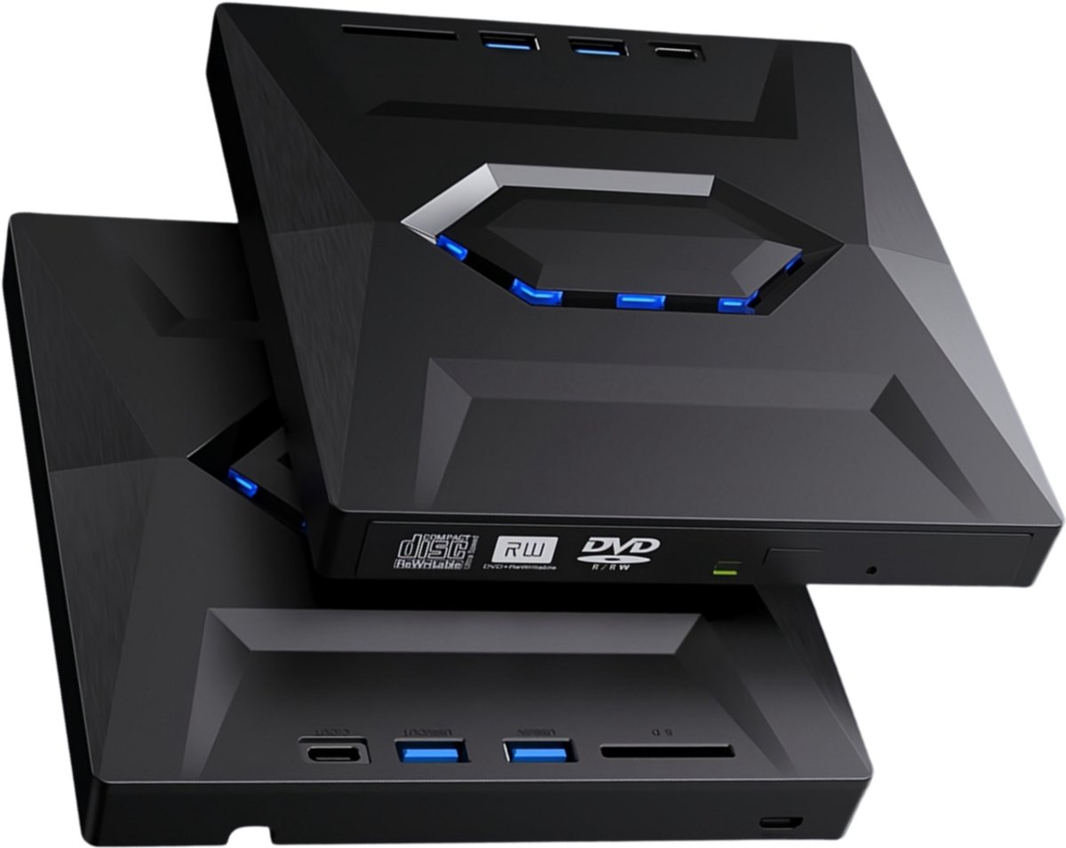 Delmark 4-in-1 USB 3.0 Externe DVD Speler en Brander + USB Hub - SD Kaartlezer - CD/DVD Lezer, Brander en Kaartlezer