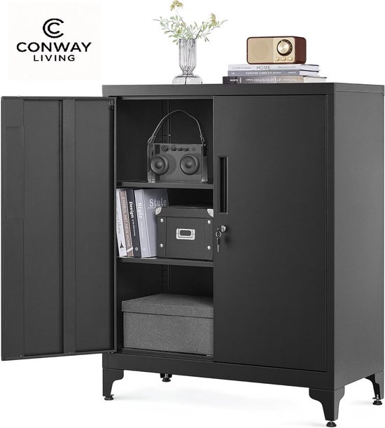 Conway Living® - Classeur avec serrure - Armoire de bureau - Armoires de rangement avec portes - Multifonctionnel - Armoire de garage - Armoire Keter - Classeur - Armoire en acier - 90x80x40 cm