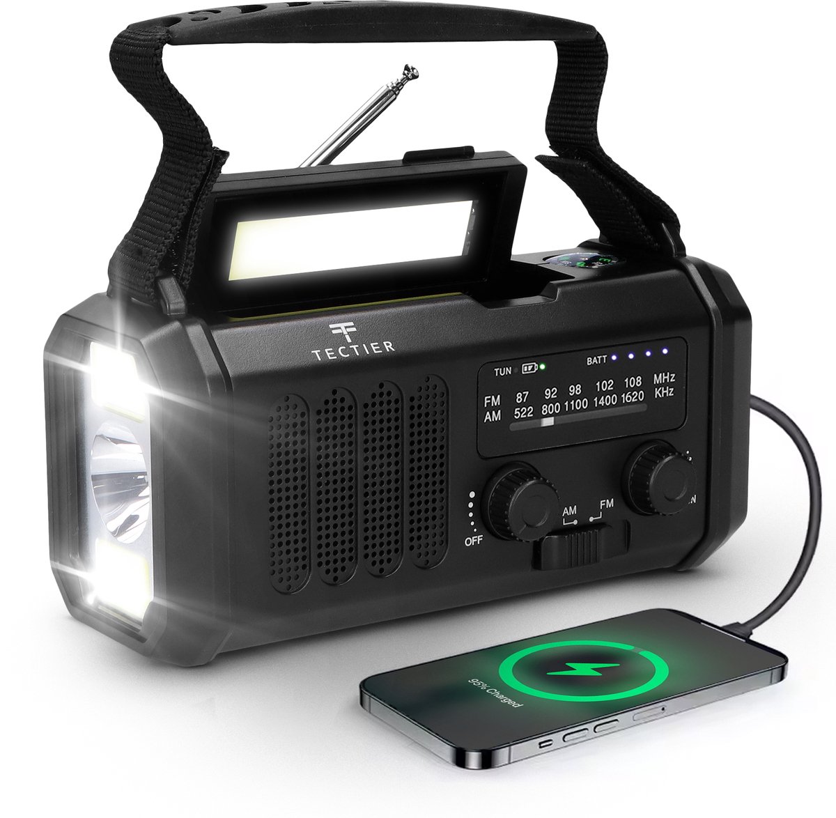Noodradio Solar Opwindbaar – Noodradio 10.000 mAh – Opwindbare Radio – Zaklamp opwindbaar – Solar Powerbank – Noodpakket – Zwart