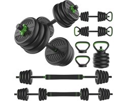 Tunturi Halterset en Dumbbells Vinyl 28 kg – Gewichten Set met Kettlebell en Barbell – Opdruksteunen - Schroefsluiting 30 mm – Anti-Slip Grip