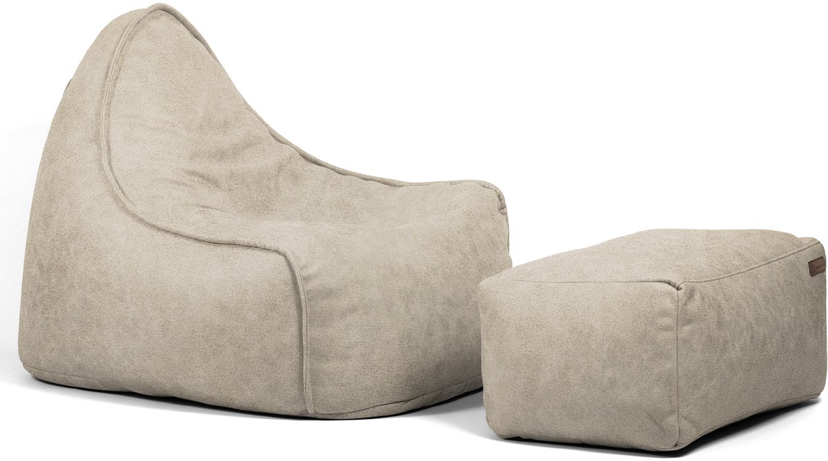 Casacomfy - Chilly Zitzak Set - Zitzak met Voetenbankje - Volwassenen - Latte - Lederlook - Zachtestof