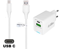 OneOne 45W super snellader met 2 poorten + 1,8m sterke USB C kabel. PD lader. Oplader adapter past op Universeel Jabra, JVC, Lotoo, MARSHALL, Medion, Nikon, OnePlus, Panasonic, RICOH, Pocketbook, Rollei, Emporia, Bea-Fon / Beafon