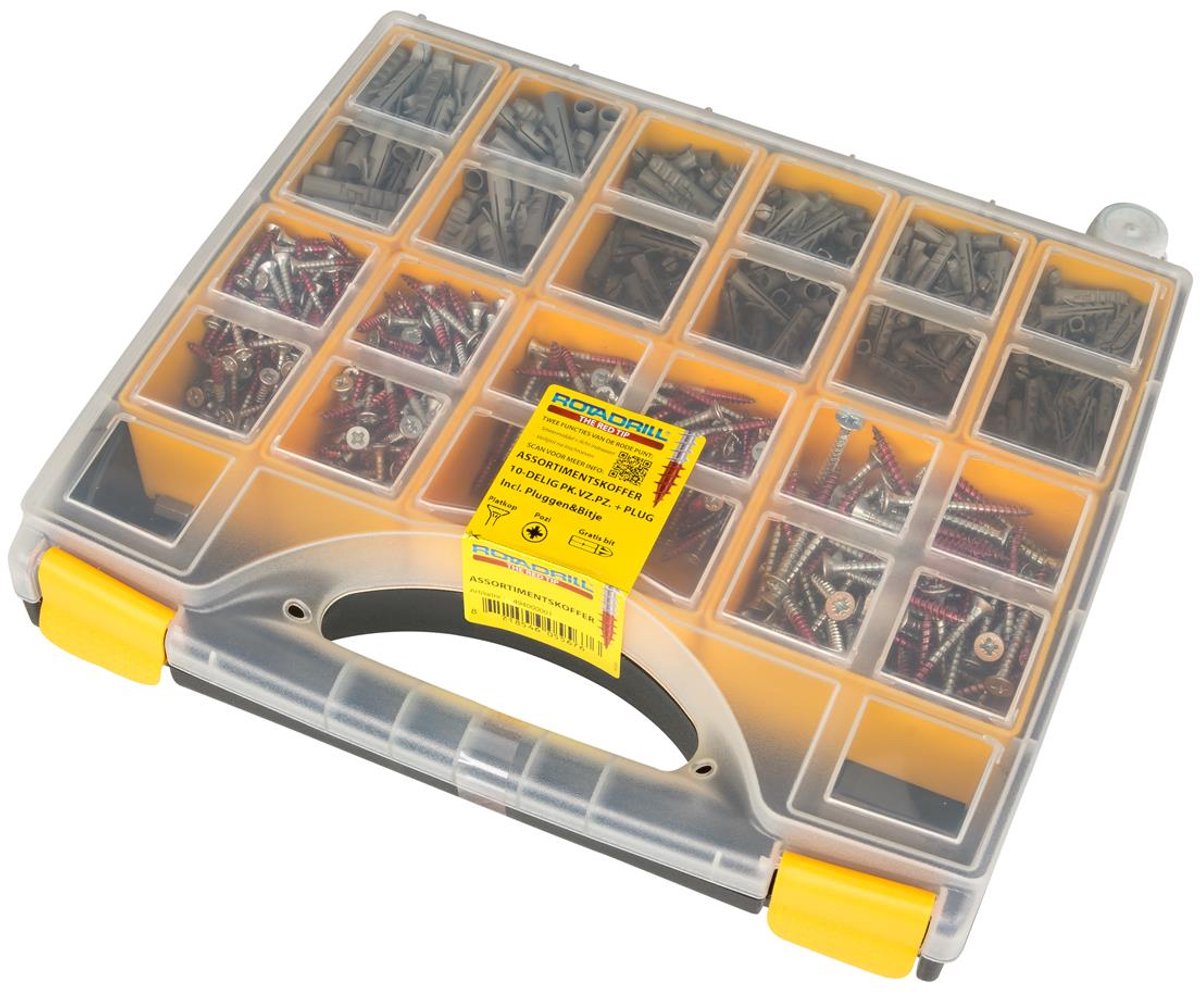 Rotadrill - Assortimentkoffer XL - Pozidrive met pluggen Platkop - Voldraad - Verzinkt (12)