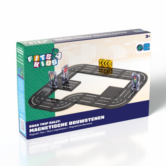 Fits4Kids® Magnetic Tiles - Road Trip Rally - 24-delig - Magnetisch Speelgoed - Bouwstenen - Montessori - STEM Speelgoed - 3+ jaar