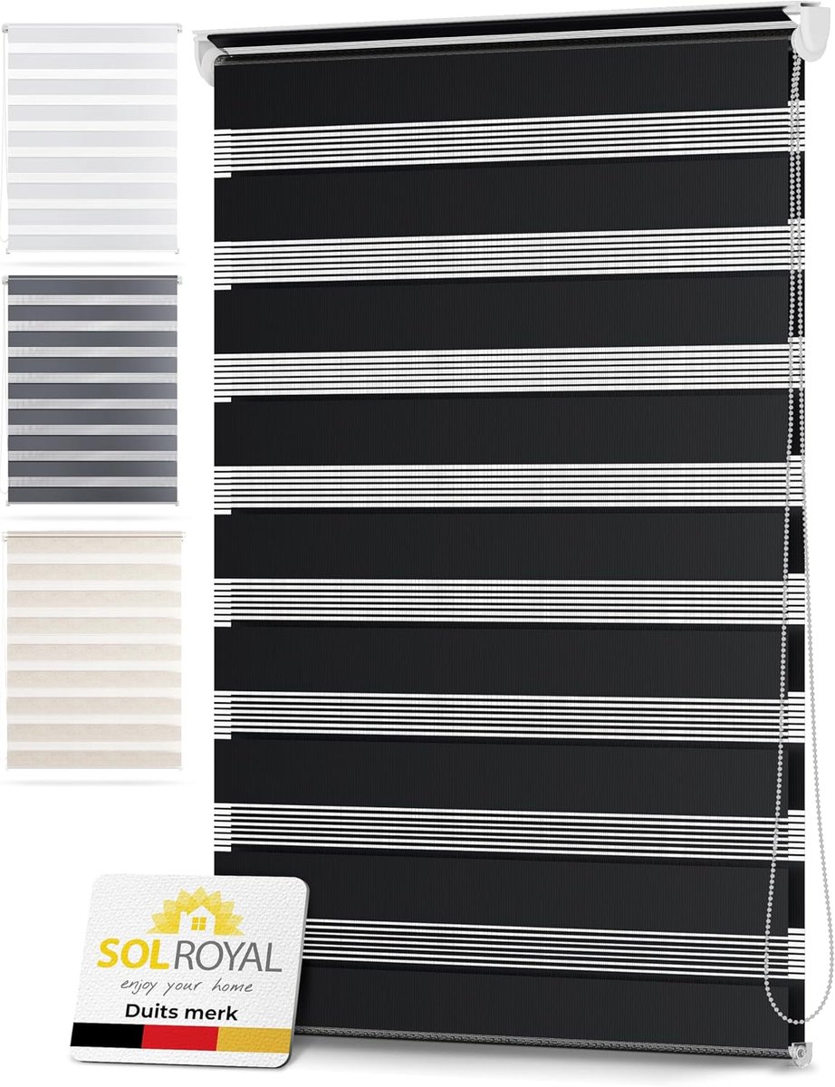 Sol Royal DL2 â€“ Rolgordijn Lichtdoorlatend 140x150 cm Zwart â€“ Duo Rolgordijn zonder Boren â€“ Klembevestiging