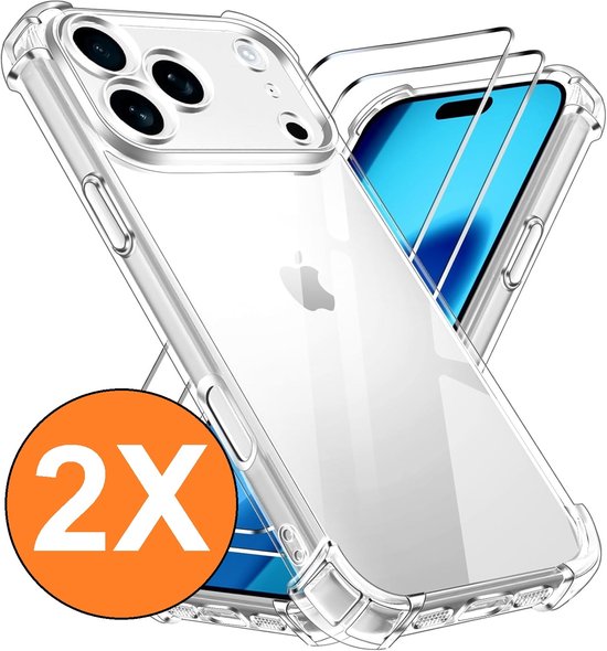 Deux coques de téléphone transparentes avec un téléphone à l'intérieur et une indication '2X'.