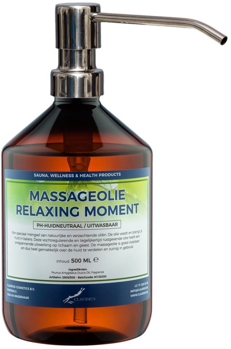 Massageolie Relaxing Moment 500 ml met zilveren pomp - 100% natuurlijk - biologisch en koud geperst