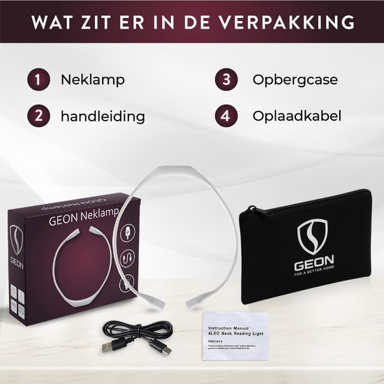 GEON Neklamp - Nekleeslamp - Oplaadbaar - Neklampje - Leeslamp - Leeslampje - Voor boek - Haakwerk - Leeslampje slaapkamer - Wit van GEON — afbeelding 2