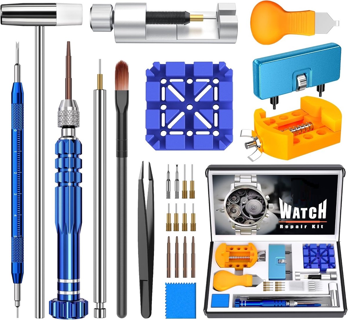 BOTC Horloge Reparatie Set - voor het vervangen van horlogebatterijen, het verwijderen en op maat maken van horlogeschakels - Blauw
