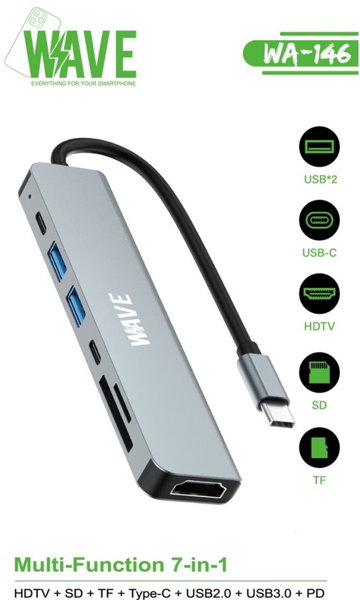 Wave | Compacte USB-C Hub 7in1 | Compacte 7-in-1 Adapter | Full HD ...
