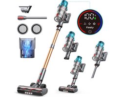 Luxe Steelstofzuiger – Draadloos – Stofzuiger zonder Zak op Accu – Tapijtreiniger – Vacuum Cleaner Wireless – 550W – Grijs/Rood