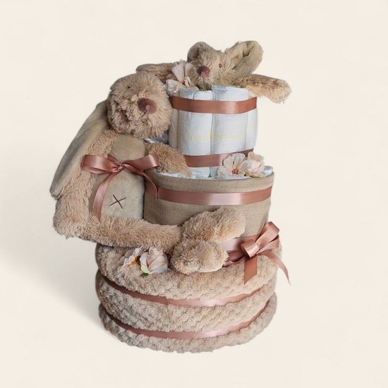 Luiertaart Beige met Rabbit Richie - Kraamcadeau van Merkloos — afbeelding 4