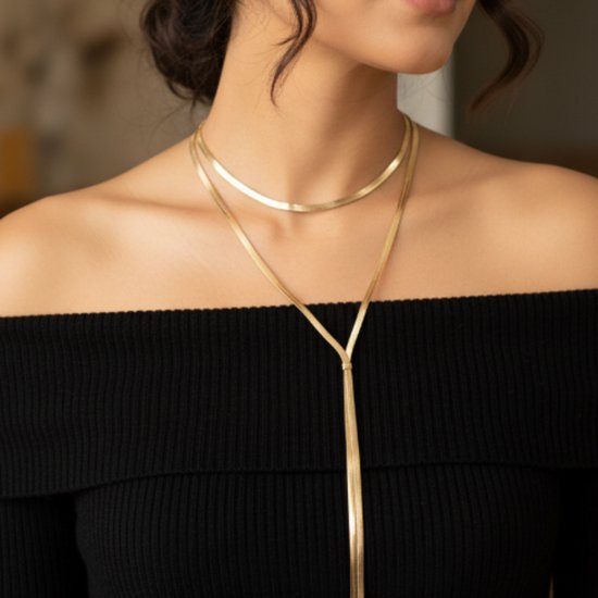 Collier double couche couleur or - collier pour femme - chaîne à maillons minimaliste sans pendentif