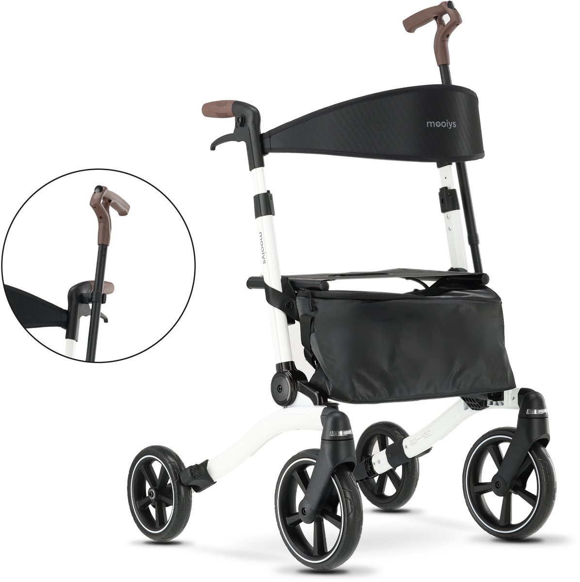 Mooiys Luxe Rollator - Opvouwbaar - Met zitje - Wandelstokhouder - Wit
