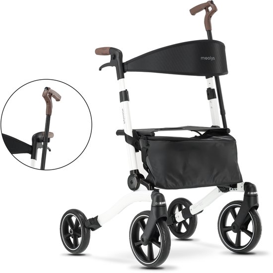Mooiys Luxe Rollator - Opvouwbaar - Met zitje - Wandelstokhouder - Wit