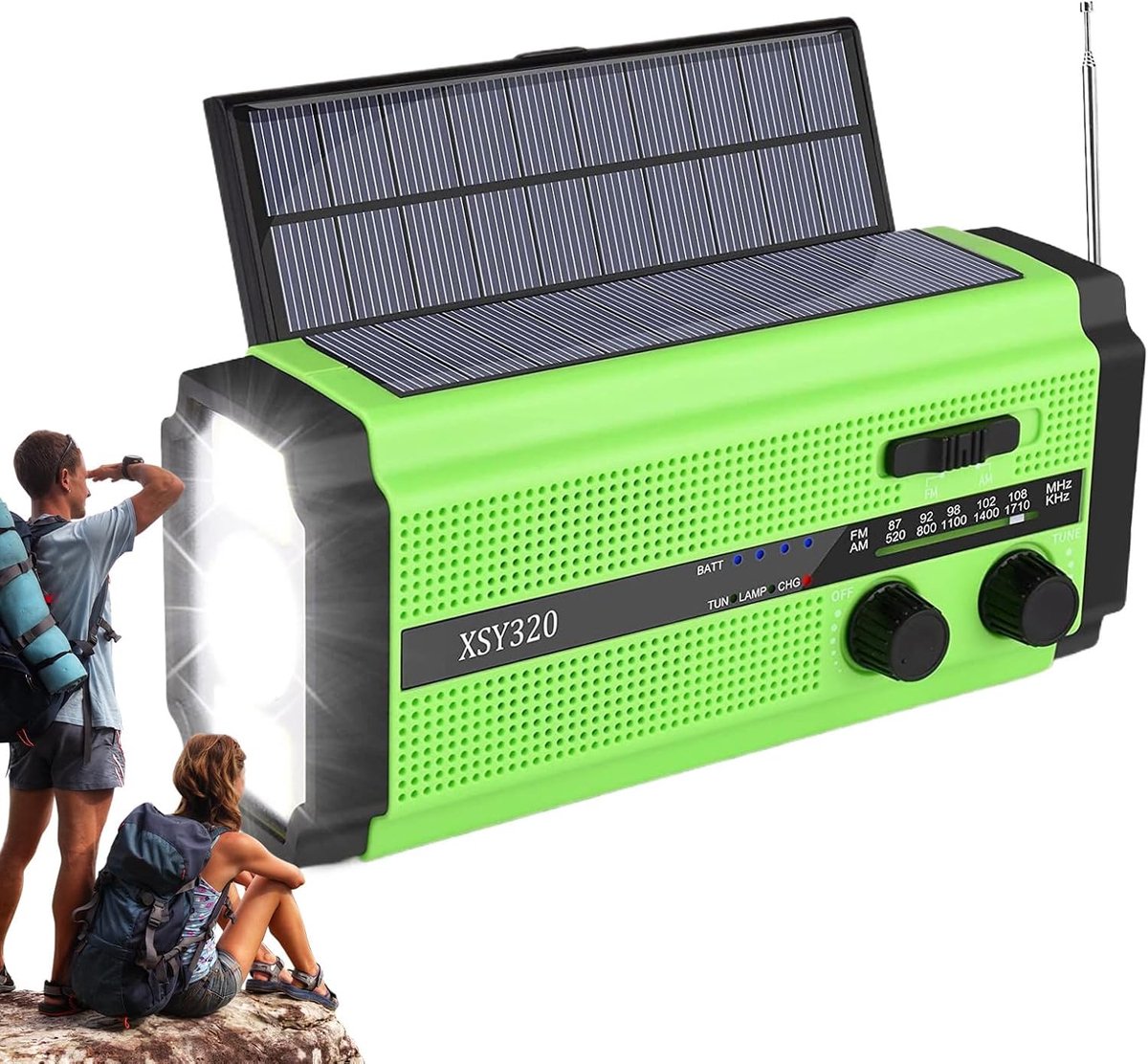 Zonne-energie Radio met Zaklamp en Oplader - Draagbare Noodverlichting met 5000 mAh Batterij