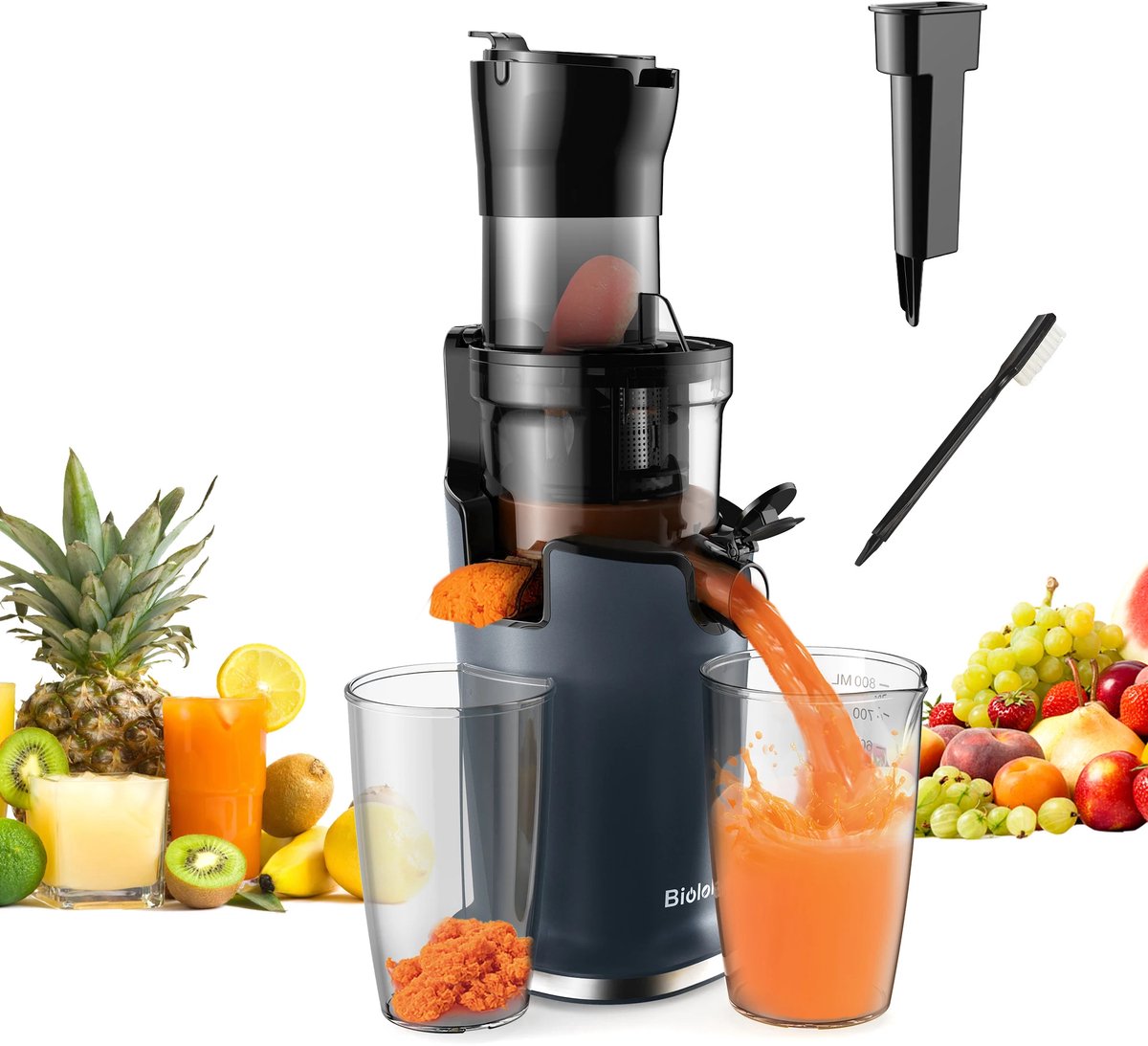 Studio Lyma Slowjuicer - Sapcentrifuge groenten en fruit - Brede invoer - BPA vrij Tritan - Zwart