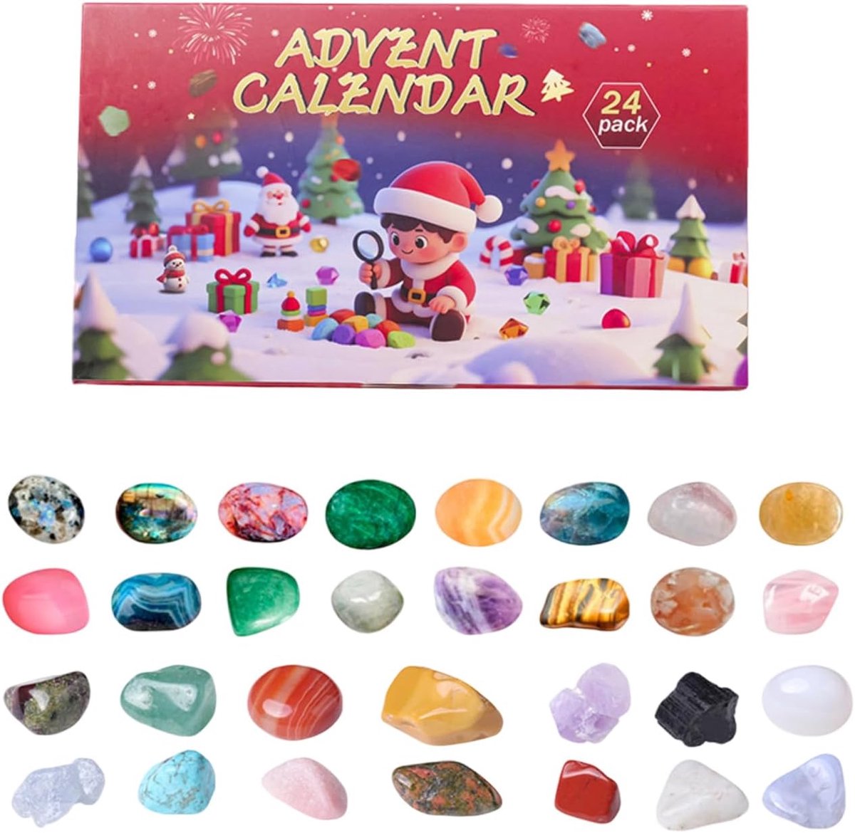 Edelsteen Adventskalender met 24 stenen en kristallen - Kerstcadeau voor volwassenen.