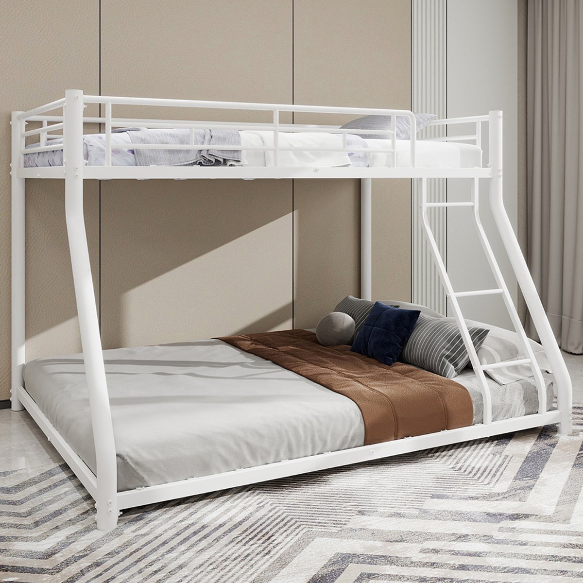 BLACKCOLORS Metalen stapelbed Twin Over Full, stevig metalen stapelbedframe, stapelbed Twin Over Full met ladder en veiligheidsrail over de hele lengte voor tieners en volwassenen, geruisloos