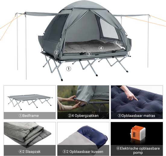 SoBuy OGS32-II-L-HG Opblaasbare Camping Tent - Grijze Textiel 193x145cm van Merkloos — afbeelding 3
