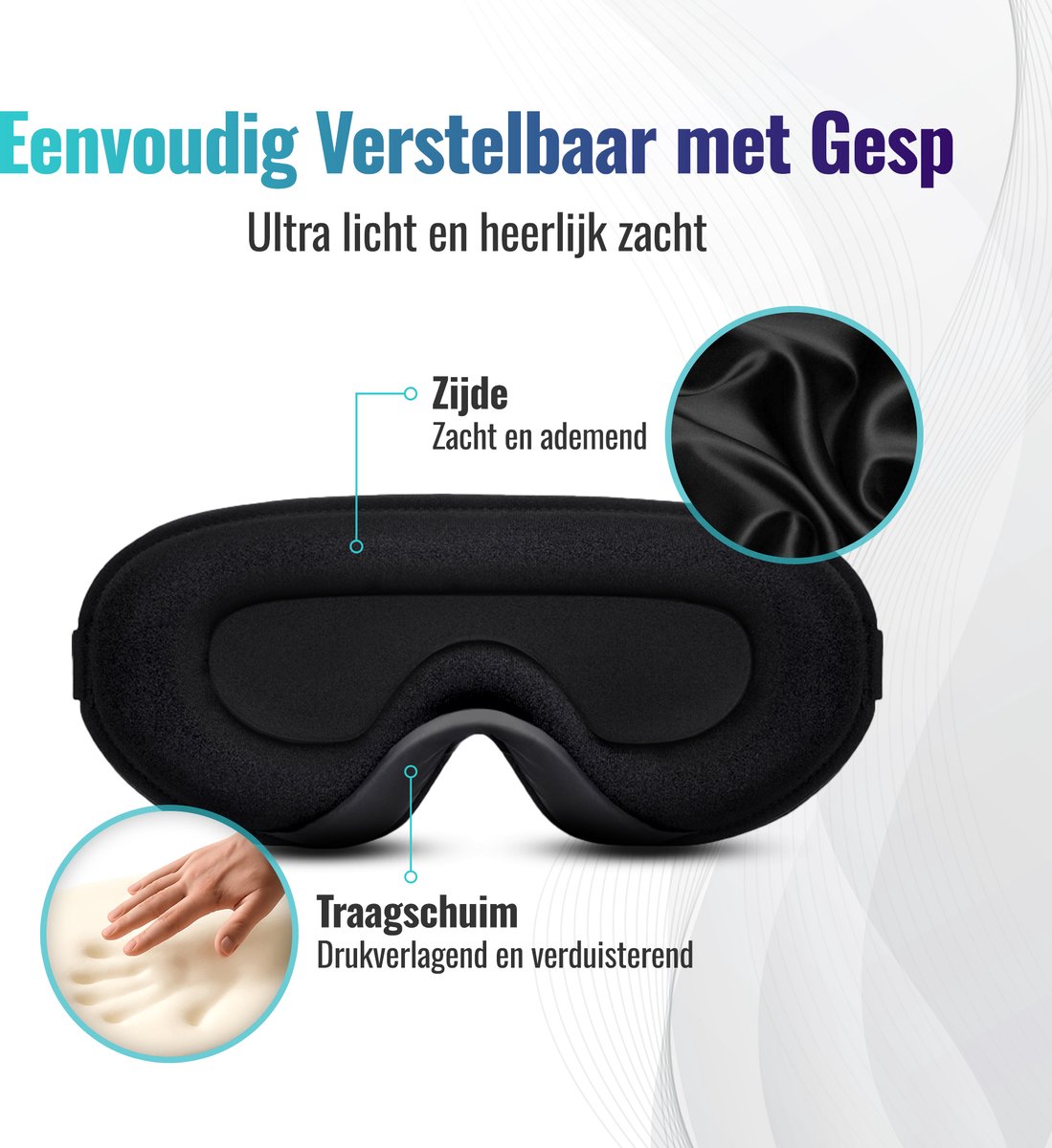 Somnifiq Slaapmasker - Luxe 3D Oogmasker Slaap - Zijden Slaapmasker - Traagschuim - 100% Verduisterend - Voor Mannen en Vrouwen — afbeelding 3