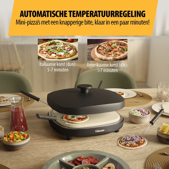 Tristar PZ-9174 Pizza Gourmetset - Family 4 Mini Pizza Oven - Voor 4 personen - Inclusief deegsnijder — afbeelding 5