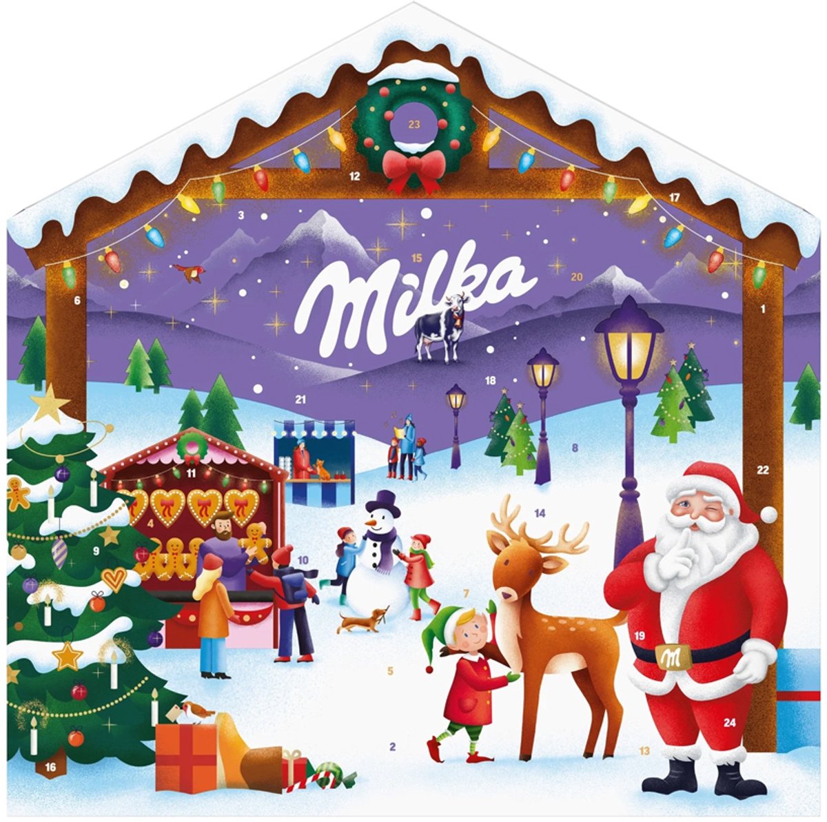 Milka Adventskalender Magic Mix - Huisvorm Kersteditie met Alpenmelk Chocolade - 147g