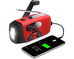 Emergency Noodradio - Met Handoplaad, Zonne-energie en USB - Functie als Powerbank en Zaklamp - Betrouwbaar bij Stroomstoring - Voor Thuis en Outdoor - 2000mAh - rood-1 stuk