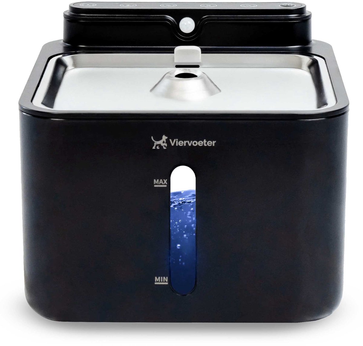Bol.com Viervoeter® Draadloze Drinkfontein RVS - Sensor Waterfontein voor Kat en Hond - Inclusief filter - 3,2L - 30d batterijdu... aanbieding