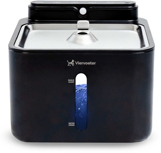 Viervoeter Draadloze Drinkfontein RVS - Sensor Waterfontein voor Kat en Hond - Inclusief filter - 3,2L - 30d batterijduur - Fluisterstil