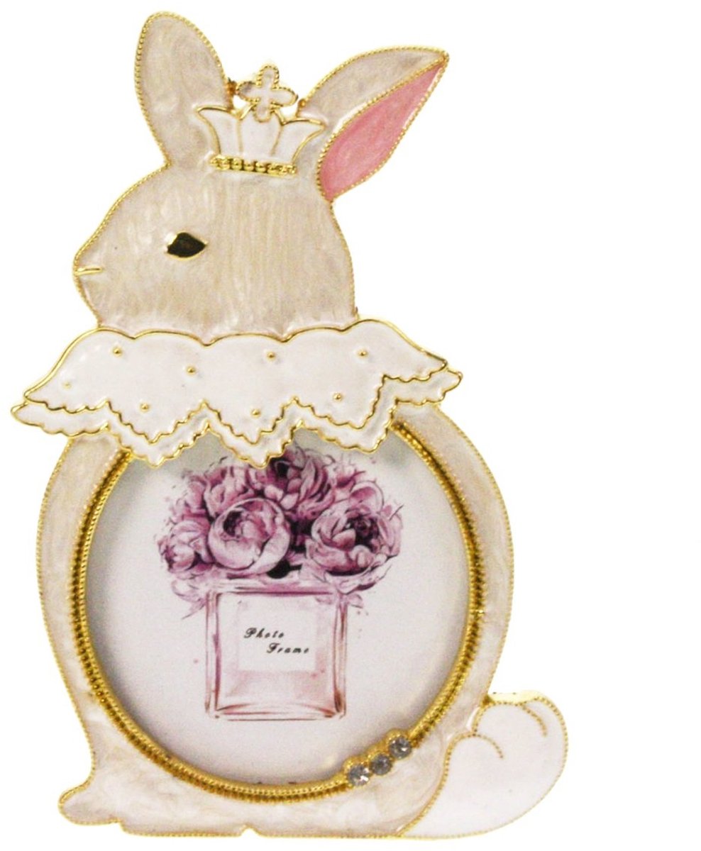 Fotolijstje Konijn met Kroon – Wit/Crème – 7×1×12 cm – Decoratief & Schattig