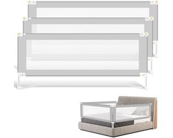 3 stuks Bedhekje - Opvouwbaar Verstelbaar - Universeel Bedzijrail - Fixatieband & StandSafe Blokkade - Voor Kinderen - Grijs met opvangnet - 150cm+200cm+200cm