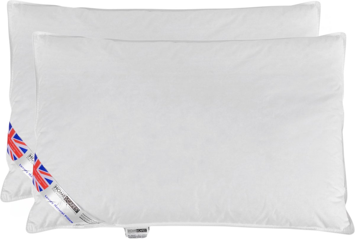 Homescapes Hoofdkussens 50x70 cm – Set van 2 – Medium Zacht – 100% Eendenveren – Anti-Allergisch – Voor Zijslaper & Nekklachten – Oeko‑Tex Gecertificeerd Wit